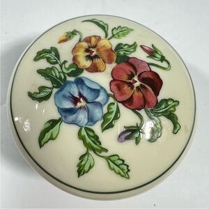 PartyLite Pansy Porcelain Trinket Box – Gold Trim • Vanity Jewelry Holder